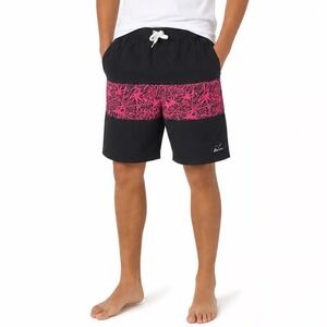 Big Chill Swim Trunks Boys 6 Black Pink Geometric Palm Excellent
